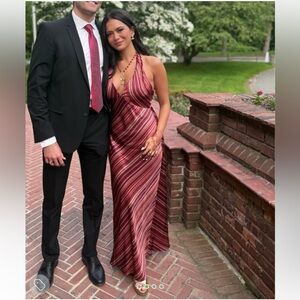 Reformation Daniela Burgundy Striped Maxi Dress